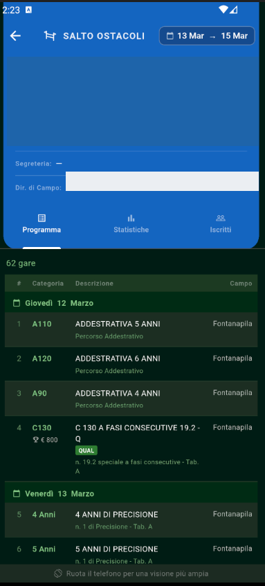 Dettaglio concorso e programma gare
